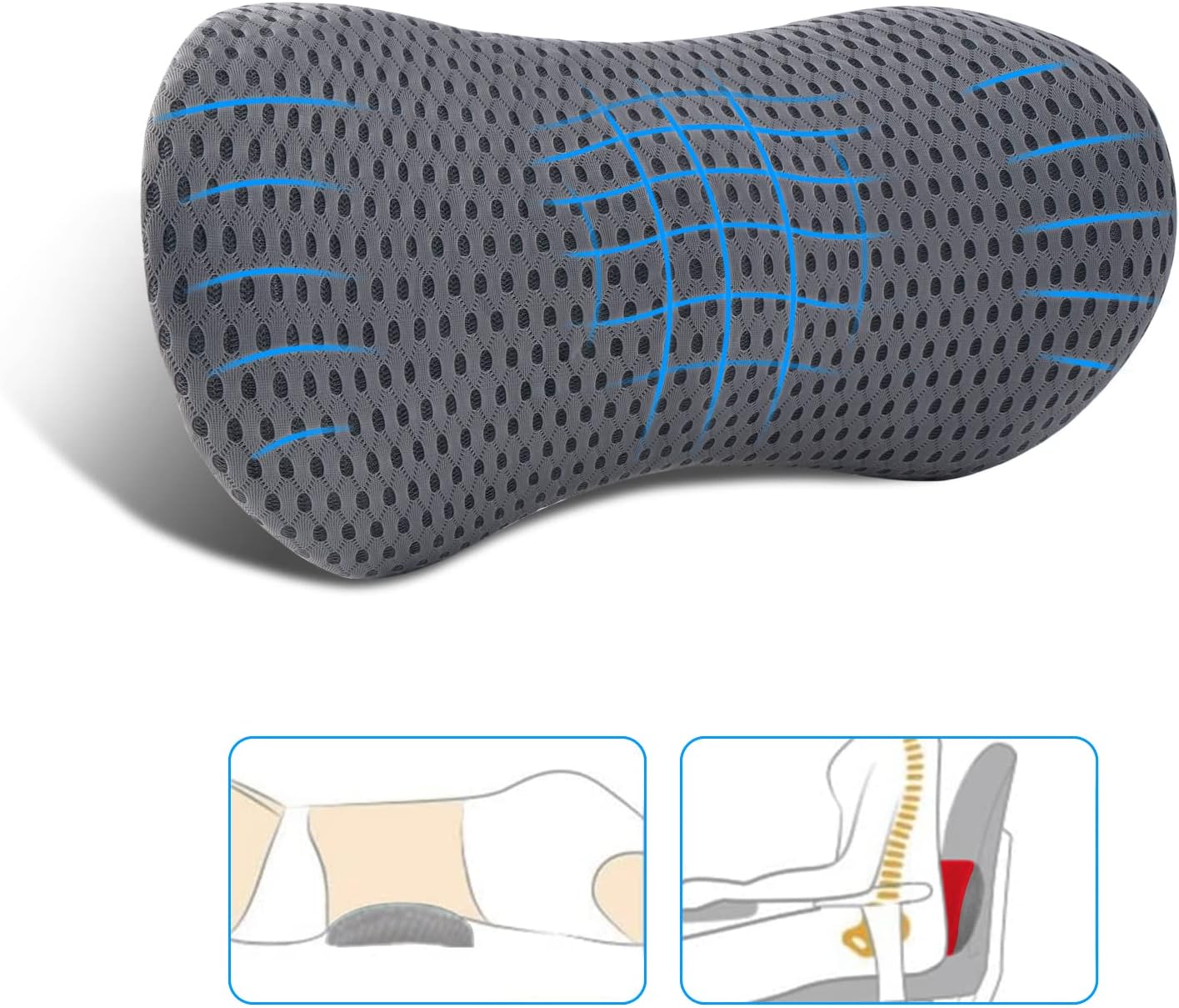 Lumbar Pillow, Memory Foam Lumbar Support Pillow for Office Chair and Car Seat, Ergonomic Streamline Back Pillow for Lower Back Pain Relief, Back Support Pillow for Sitting, Driving, Traveling