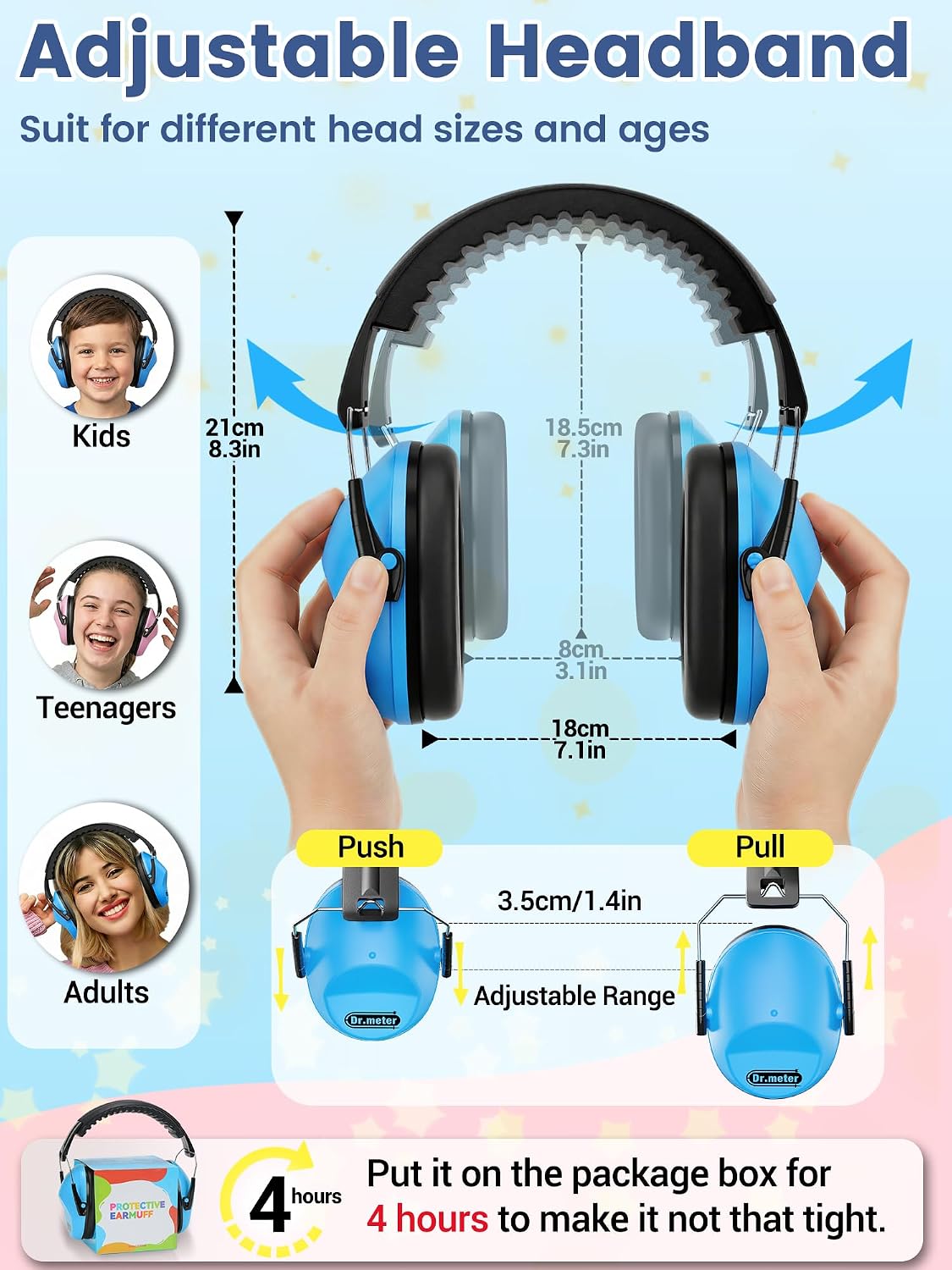 Dr.meter Ear Muffs for Noise Reduction: 27.4SNR Noise Cancelling Headphones for Kids Adults, EM100 Adjustable Hearing Protection Earmuffs for Monster Jam, Autism Sensory, Concerts, Fireworks- 3PACK