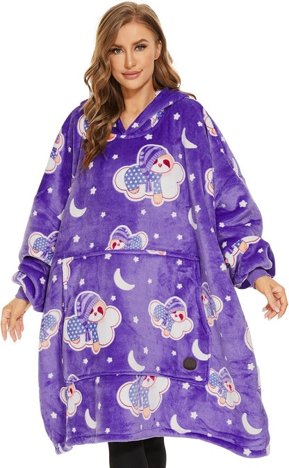 THREE POODLE Wearable Blanket Hoodie for Women, Oversized Sherpa Sweatshirt Blanket for Adults Men, Cozy Hooded Blankets, Gifts for Teen Girls Women Mom Sister