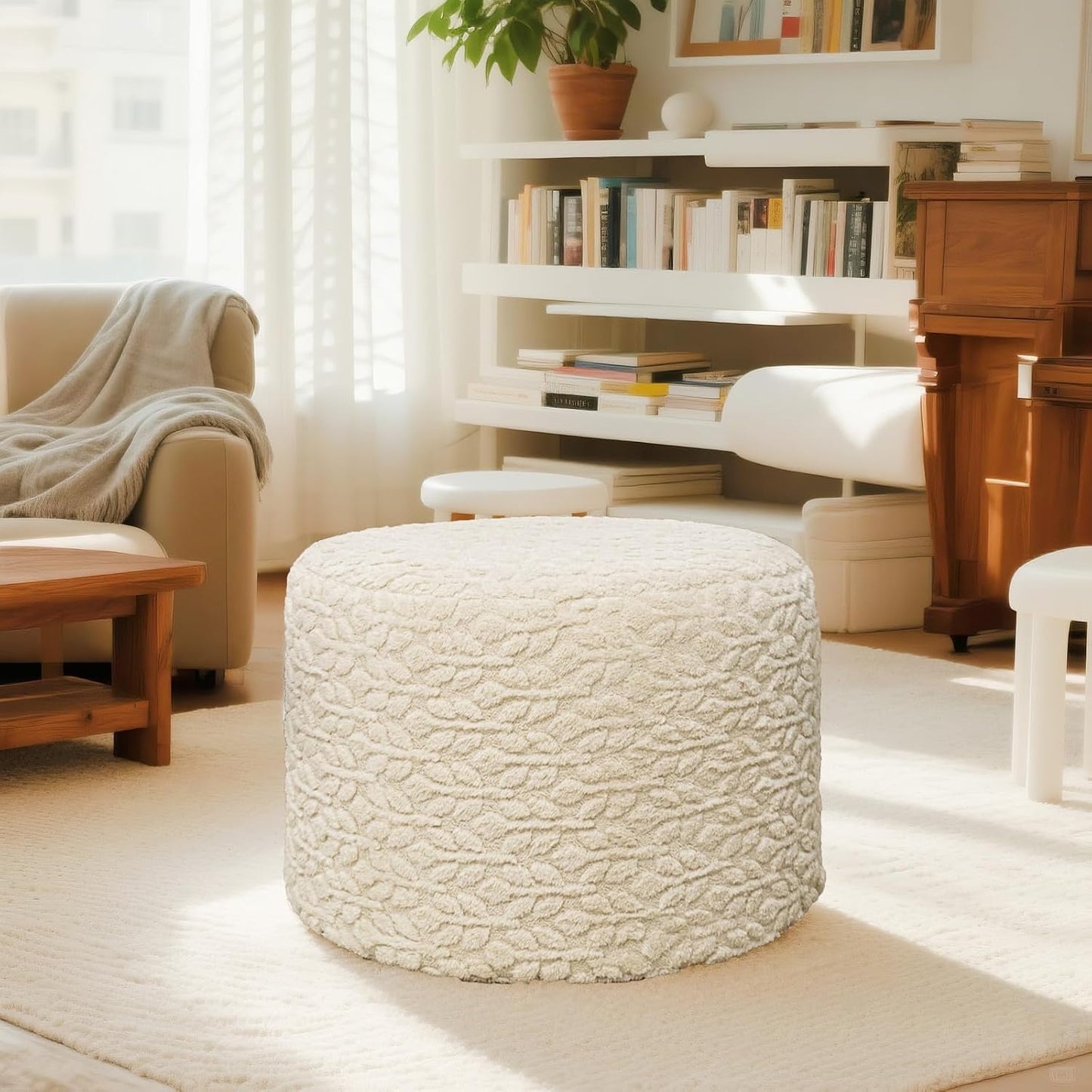 Round Pouf Ottoman 20 x 20 x 14 Inches Boho Poof Home Decor Floor Pouffe Ottoman Foot Rest for Couch Sofa Bean Bag Chairs Living Room Bedroom (Green)