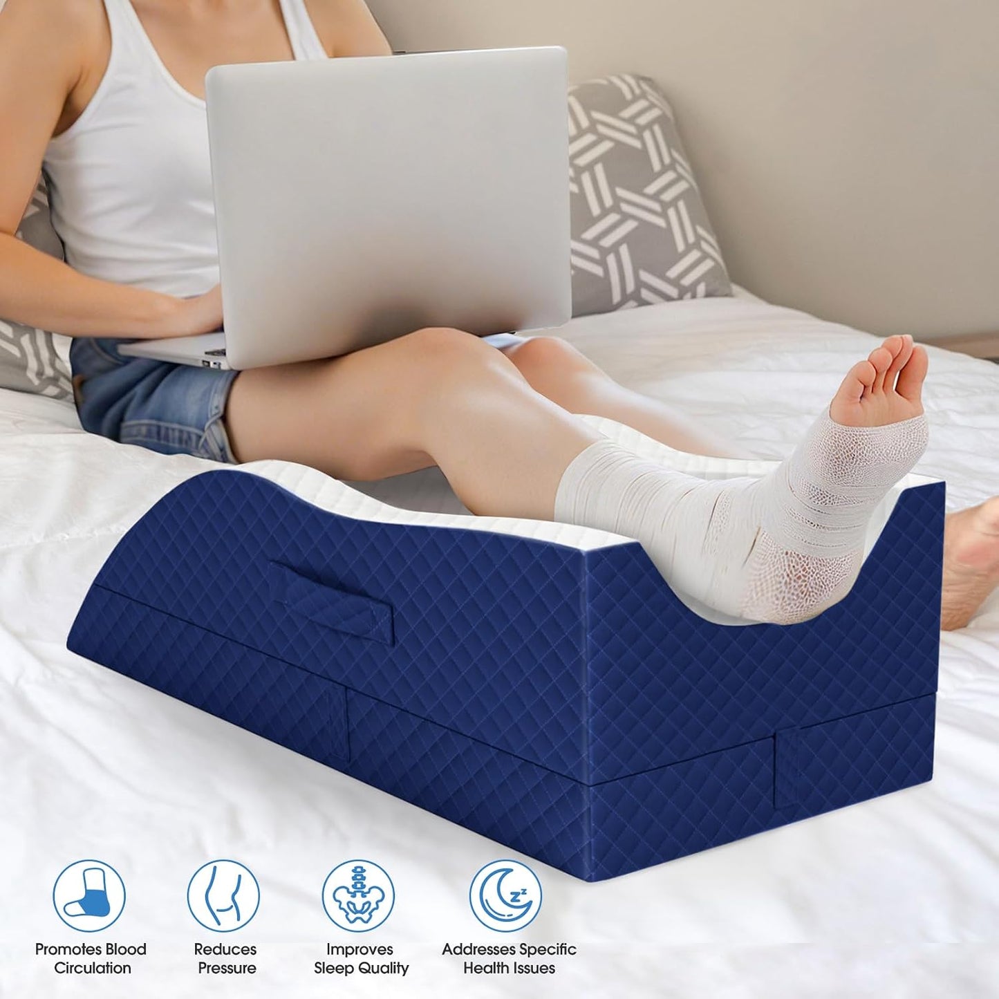 TranquilRelax Elevation Pillows for Leg After Surgery, Memory Foam Adjustable Wedge Pillow for Injury or Rest, Ankle Pillow for Sleeping Blood Circulation, Grey/Single Leg