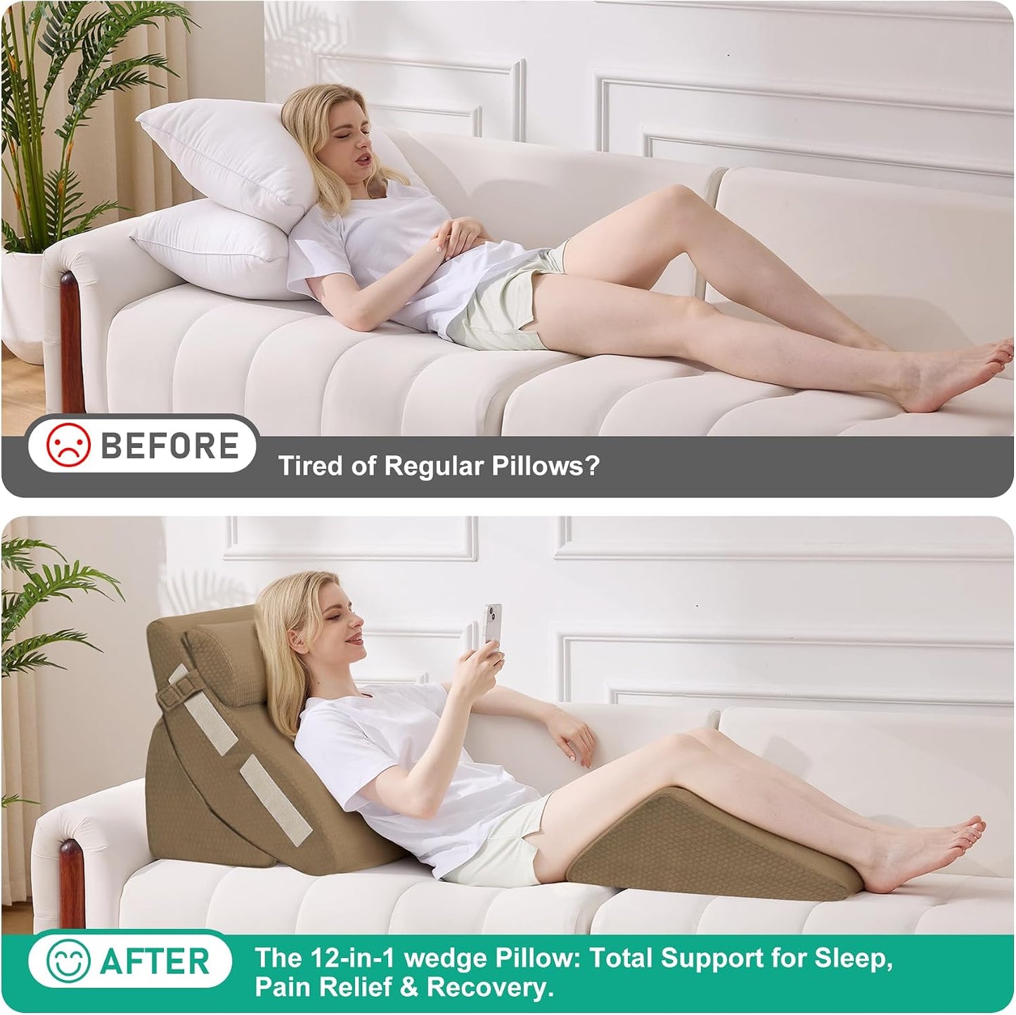 4PCS Wedge Pillow Set for After Surgery, White/Grey
