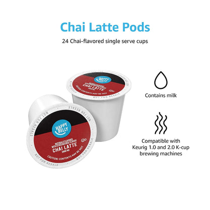 Amazon Brand - Happy Belly Tea Pods Compatible with 2.0 K-Cup Brewers, Chai Latte, 24 Count (Previously Solimo)