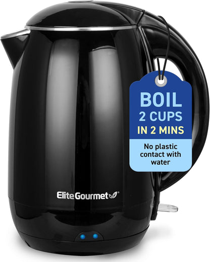 Elite Gourmet 1L Glass Electric Water Kettle, BPA-Free, Fast Boil, Auto Shut-Off, Boil-dry Protection, 360° Swivel Base with Cordless Serving, Clear-view Water Level Markings, Mint