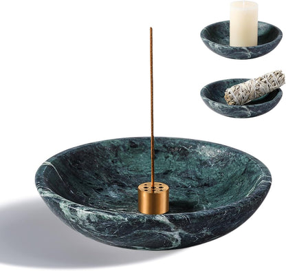 Koville Natural Marble Incense Holder, Incense Holder for Sticks with 9 Holes, Handmade Incense Burner Ash Catcher for Meditation Yoga SPA, Balsam Fir/Palo Santo/Sage/Cone (White)