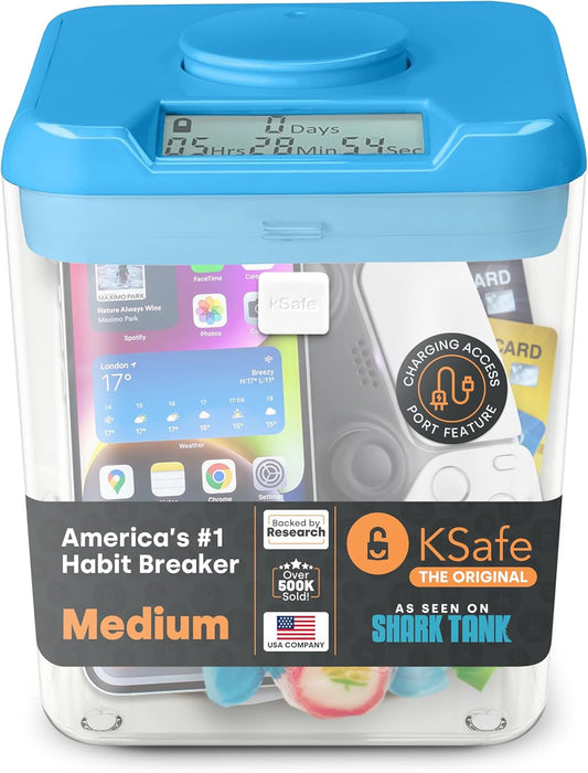 Kitchen Safe Time Locking Container (Medium), Timed Lock Box for Cell Phones, Snacks, and other unwanted temptations (White Lid + 5.5” Clear Base)