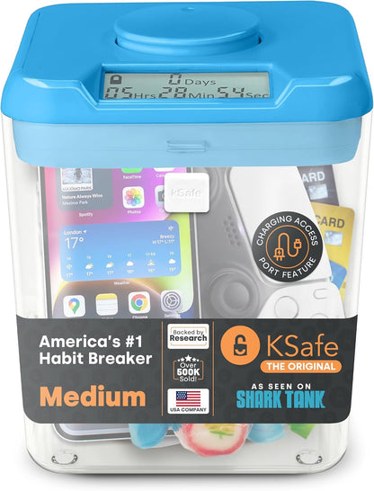 Kitchen Safe Time Locking Container (Medium), Timed Lock Box for Cell Phones, Snacks, and other unwanted temptations (White Lid + 5.5” Clear Base)