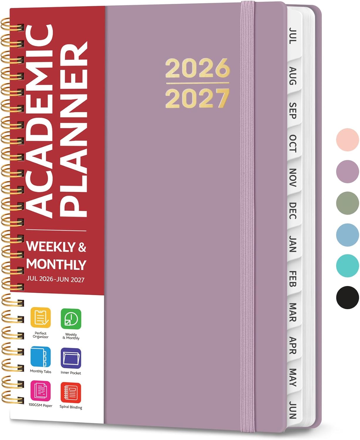 Planner 2026-2027 for Women & Men, Academic Monthly and Weekly Calendar Planner, Jul 2026 - Jun 2027, A5 (6.3" x 8.5"), Teacher Student Planning Book with Tabs, Ideal for Office School Supplies - Pink