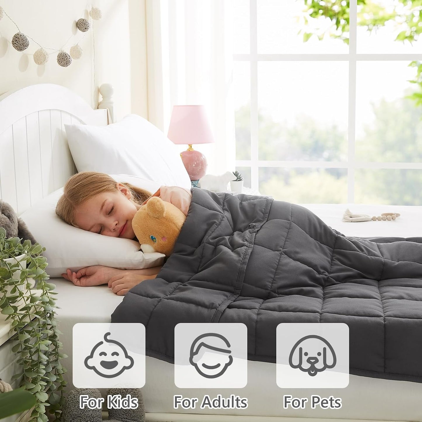 L'AGRATY Weighted Lap Pad 7lb: Small Weighted Blanket for Adults - Cooling Portable Travel Blanket for Relaxation Sleeping - Washable All-Season (29" x 24")