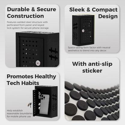 OSKIE Lockable Phone Downtime Box with Key, Metal Smartphone Storage Locker, Secure Phone Holder with Ventilation, Wall Mount or Desktop Organizer for Home, Office, Classroom (Gray White)