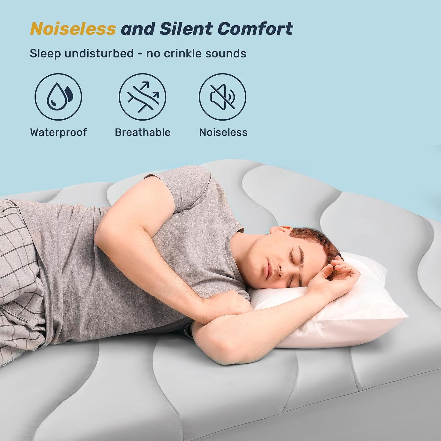 Unikome Ultra Soft Waterproof Mattress Pad King, Cooling Mattress Protector for Hot Sleepers, 5-Layers Noiseless Washable Mattress Cover with 8"-21" Deep Pocket (Light Blue, 78x80)