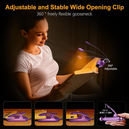 Gritin Rechargeable Book Light for Reading in Bed with 19 LED | Eye Caring 3 Color Temps,5 Brightness Levels,Memory Function,90 Hrs Runtime Flexible Goose Neck Clip on Light for Book Lovers