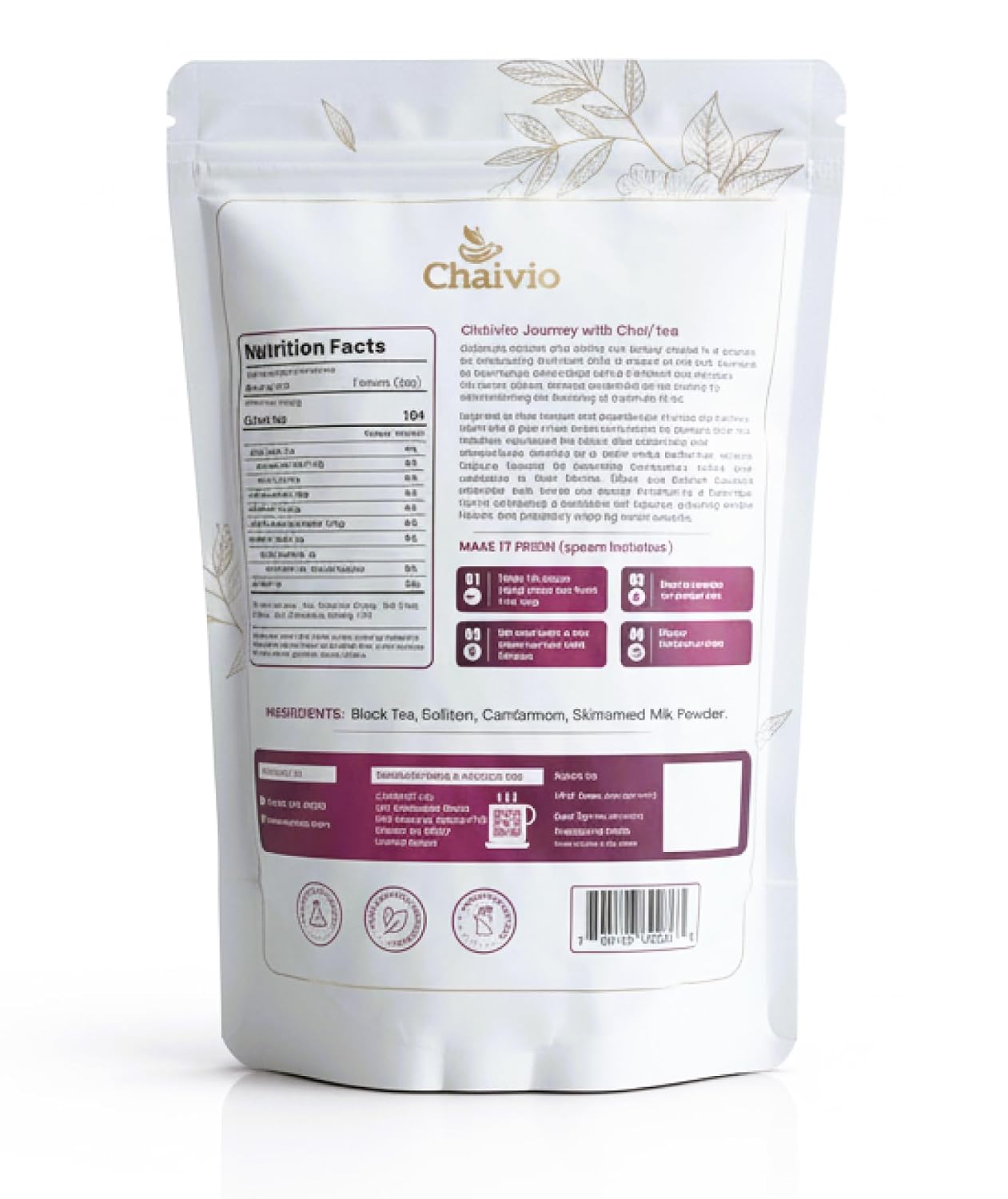 Chaivio Masala Chai Tea Latte, Unsweetened Instant Powder, Authentic Chai-with Natural Ingredients, No Preservatives, Tea Powder, Quick and Healthy Chai(1 lb)