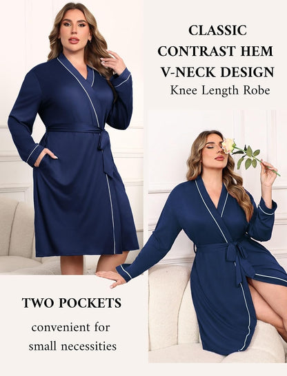 Ekouaer Plus Size Robes for Women Soft Bathrobe V Neck Soft Maternity Robe