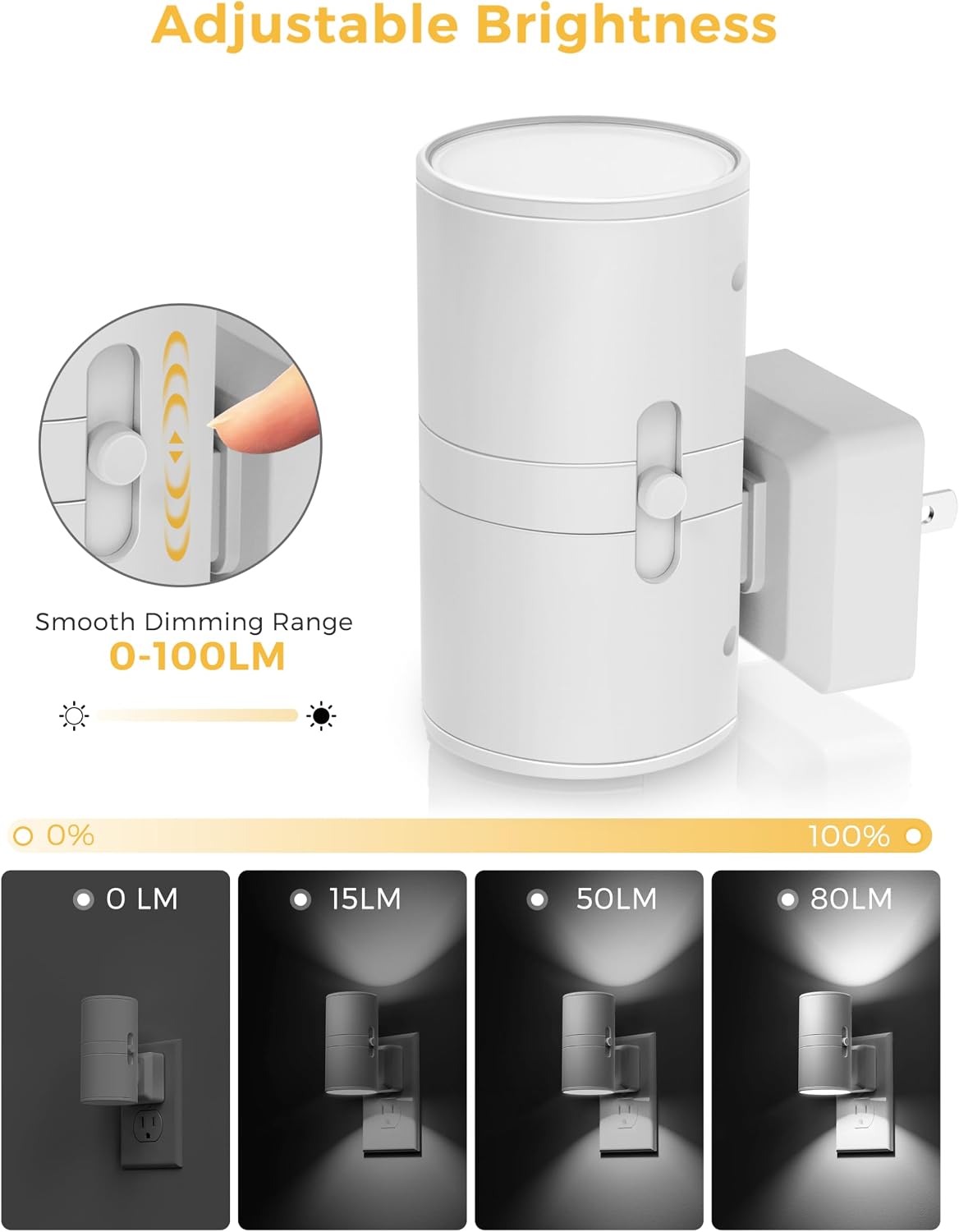 L LOHAS LED Night Light, Amber Nightlight, Dimmable Night Light 100LM, Light Sensor, Yellow Nightlight, Sleep Light for Kids, Soft & Warm Light for Bedroom, Hallway, Bathroom, 2 Pack