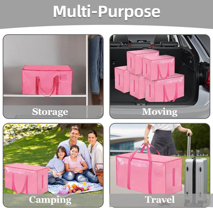 Moving Bags Extra Large - Heavy Duty Storage Totes with Wrap-Around Handles & Reinforced Zippers - Foldable Moving Box Alternative, Water-Resistant for Dorm, Closet & Under Bed Storage (Clear)