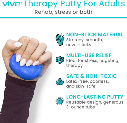 Vive Therapy Putty for Adults, for Hand (2 Pack) - Occupational Sensory Stress Relief Tools - for Physical Exercise, Finger Pain, Grip Strength, Rehab, Arthritis, Forearms, Fidgeting, Motor Skills