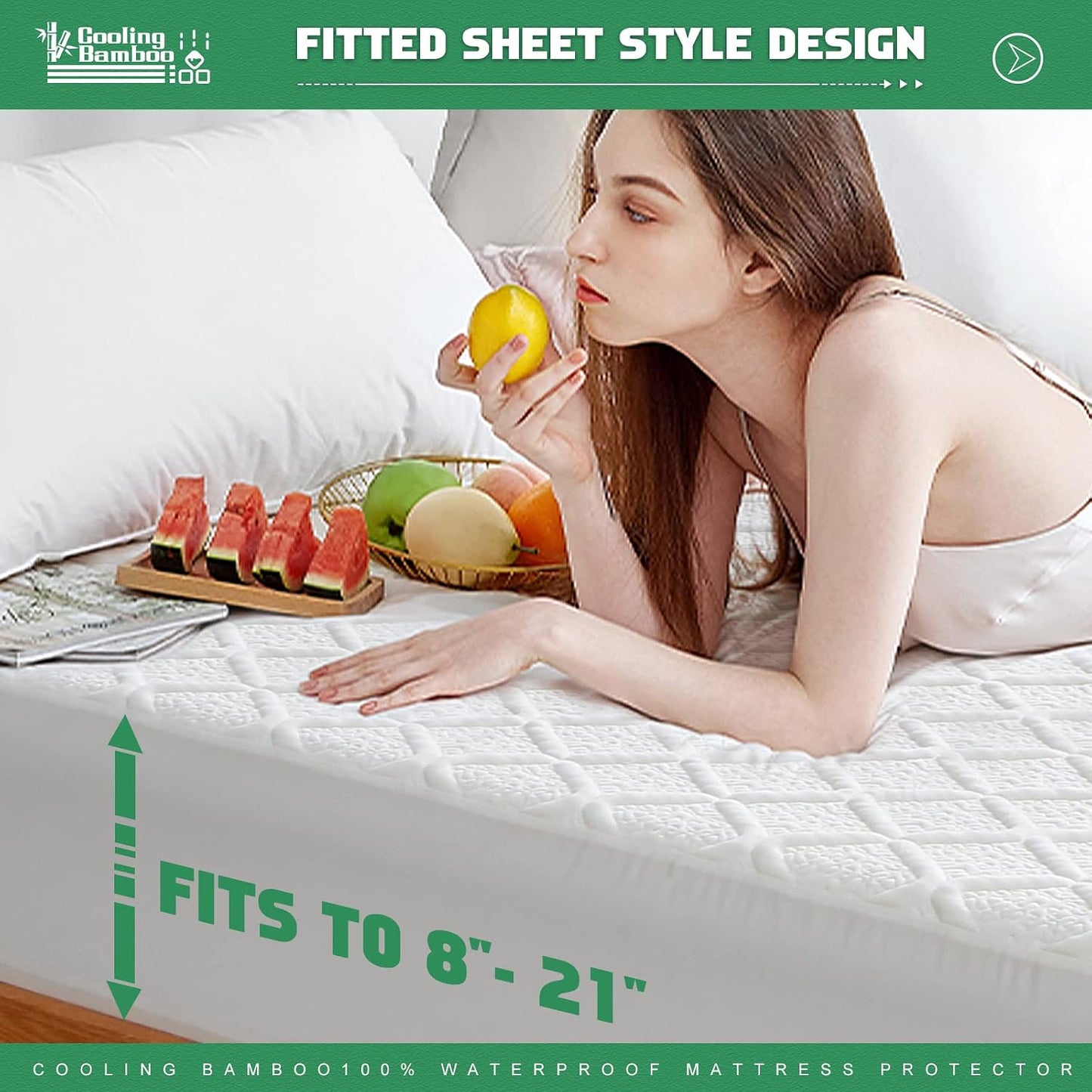 UNILIBRA Queen Mattress Protector Waterproof, Deep Pocket Mattress Pad Cover Fits to 6''-21'', Breathable Hollow Cotton Filling Quilted Mattress Protector for Queen Size