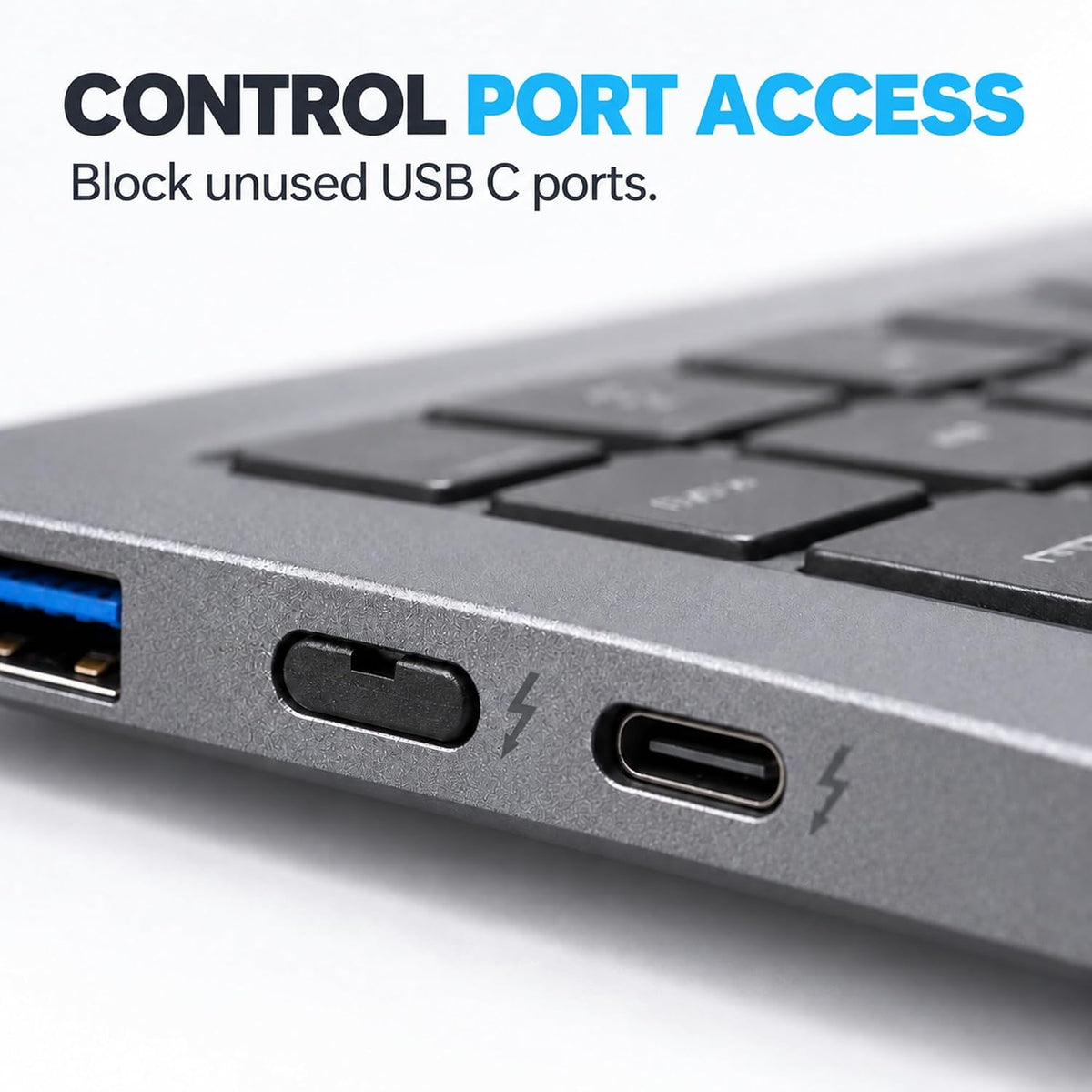 USB C Port Blockers, Control USB C Port Access, 2 Metal Keys, Black