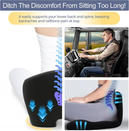 Car Seat Cushion, Memory Foam Driving Cushion with Adjustable Strap, Ergonomic Pad for Car & Semi Truck, Office Chair Cushion for Sciatica & Lower Back Pain Relief, Dark Gray