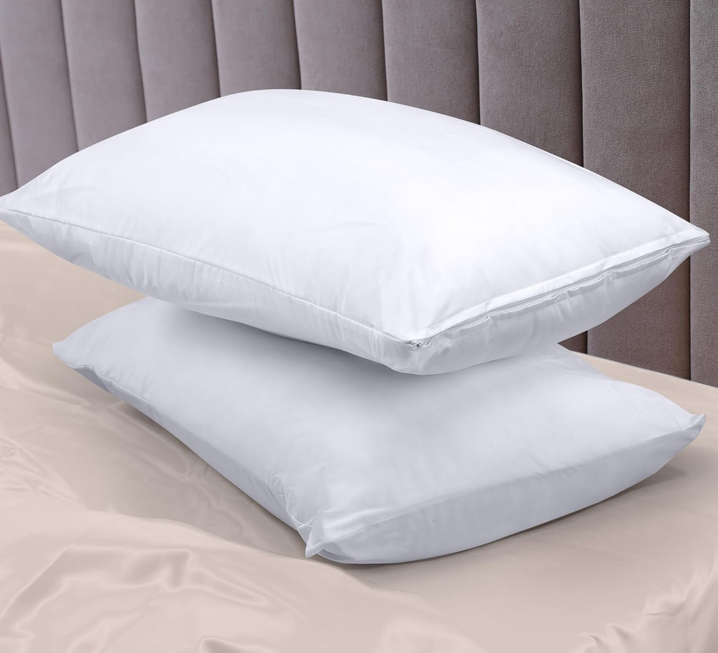 Set of 4 Pillow Protectors with Zipper Standard Size, Bed Bug and Dust Mite Proof Pillow Covers, Ultra Soft Pillow Encasements, Moisture Wicking and Waterproof Pillow Cases by Utopia Bedding (White)