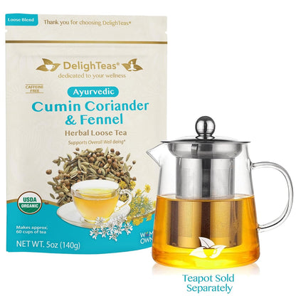 DelighTeas Organic Digest & Detox CCF Tea | Ayurvedic Cumin, Coriander, Fennel Loose Leaf Tea for Digestion, Detox Cleanse | USDA Organic, Non-GMO, Caffeine Free, Sugar Free | 60 Servings, 5 oz.