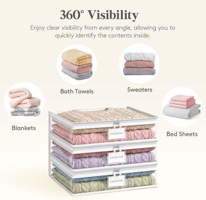 Lifewit Clear Zippered Storage Bags, Plastic Sweater Storage Bags Clothing Organizer for Blankets Linen Sweater Bed Sheet Quilt Clothes (15.7 x 13.8 x 3.9 Inch)
