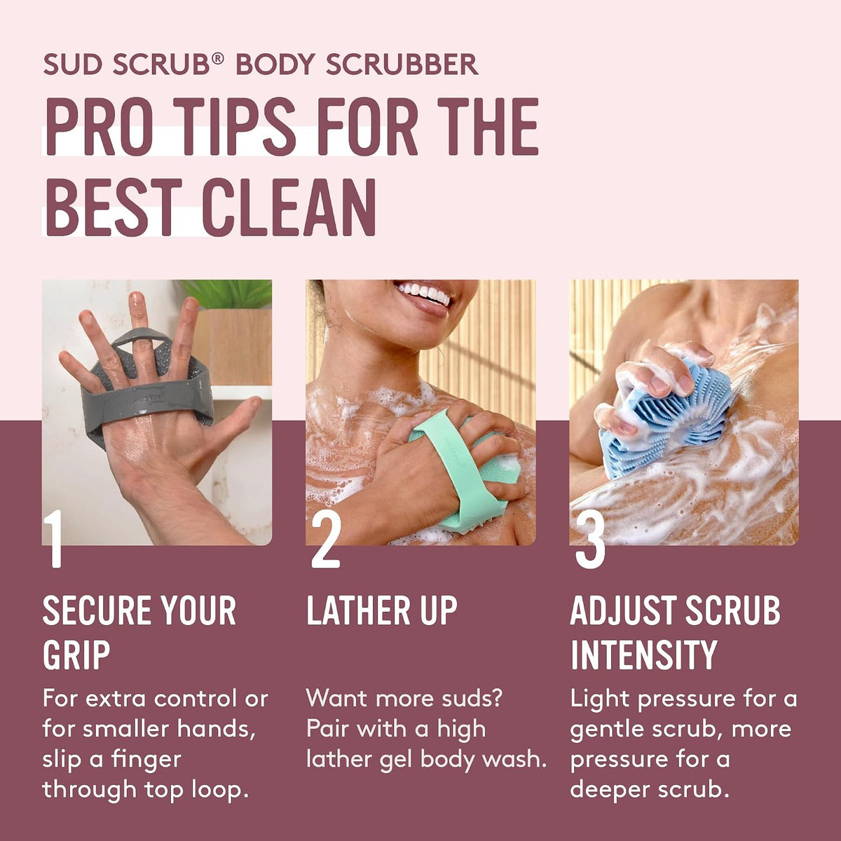 Sud Scrub® Antimicrobial Silicone Body Scrubber, Exfoliating Body Brush for Sensitive Skin, Antibacterial Shower Scrubber for Body, Bathroom Essentials for Men & Women, Charcoal