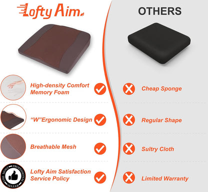 Lofty Aim Car Seat Cushion, Comfort Memory Foam Car Cushions for Driving - Sciatica & Lower Back Pain Relief, Driver Seat Pillow for Auto, Office Chair, Wheelchair - Black