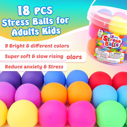 Squishy Stress Balls for Kids Adults: 18 Pack Fidget Toy Bulk for Prize