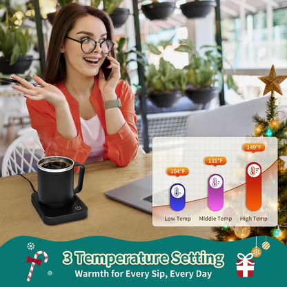 VOBAGA Coffee Mug Warmer for Desk with Auto Shut Off & 3-Temp Settings, Coffee Cup Warmer with Smart Safety Alert Home Office Accessory, Perfect for Coffee, Tea, Milk (Mug for Display)