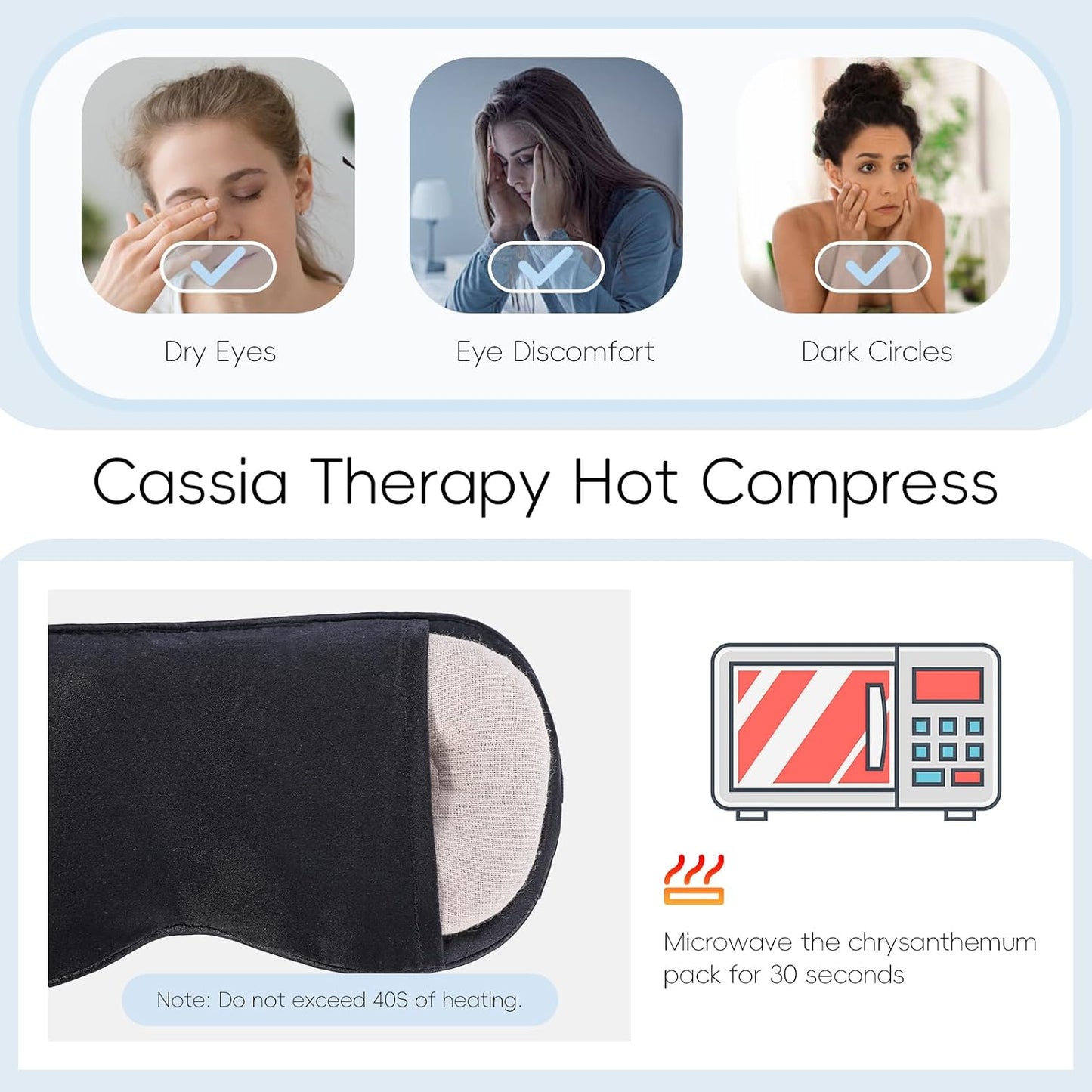 Heated Eye Mask (2-Packs), Moist Warm Compress Microwave with Flaxseed Cassia Seed, Weighted Eye Mask for Sleeping, Dry Eyes, Stye Eye Treatment, Relief Eye Fatigue (Black&Grey)