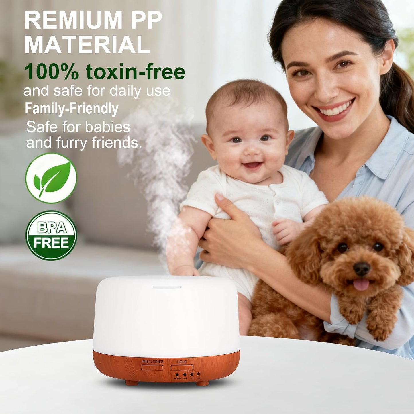 300ML Essential Oil Diffuser, Remote Control Ultrasonic Aromatherapy Oil Diffusers Cool Mist Humidifier, Waterless Auto-Off and 7 LED Light Colors for Bedroom, Yoga, SPA, Baby