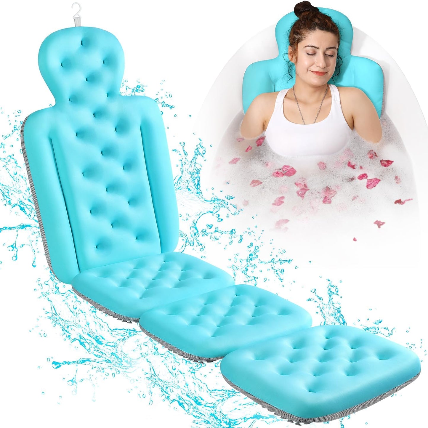 Full Body Bath Pillow for Bathtub, Thick Bathtub Cushion, Luxury Tub Pillow for Bath for Headrest Neck and Back Support White 51" x 16"