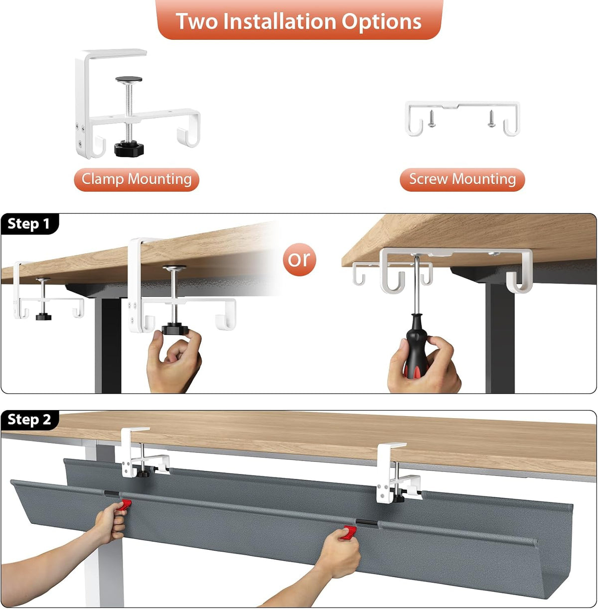 Univivi No Drill Under Desk Cable Management Tray, 36 inch Cable Management