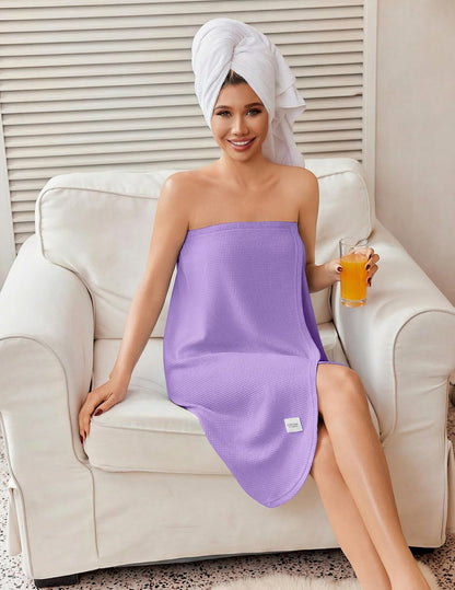 Ekouaer Waffle Robes Towel Wrap for Women Bath Wrap Lightweight Spa Robe