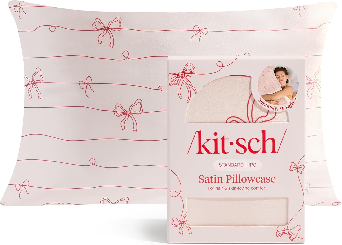 Kitsch Satin Pillowcase with Zipper for Hair & Skin - Softer Than Silk Pillow Cases, Smooth Cooling Satin Pillow Case, Wrinkle-Free, Machine Washable - Pillow Cases Standard Size (19x26) - Blush