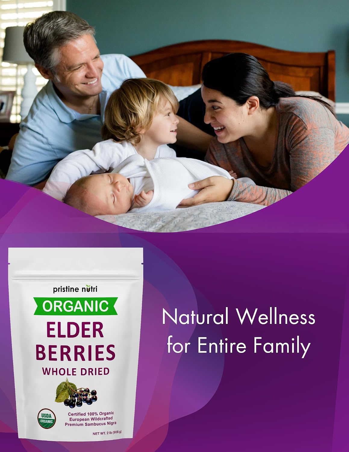 Organic Elderberries Dried Bulk | Whole European Elderberry Dried, Wildcrafted All Natural | Non-GMO, Non-irradiated | Immunity Booster Antioxidants and Vitamins | Make Syrup, Tea | 1 lb (16 oz)