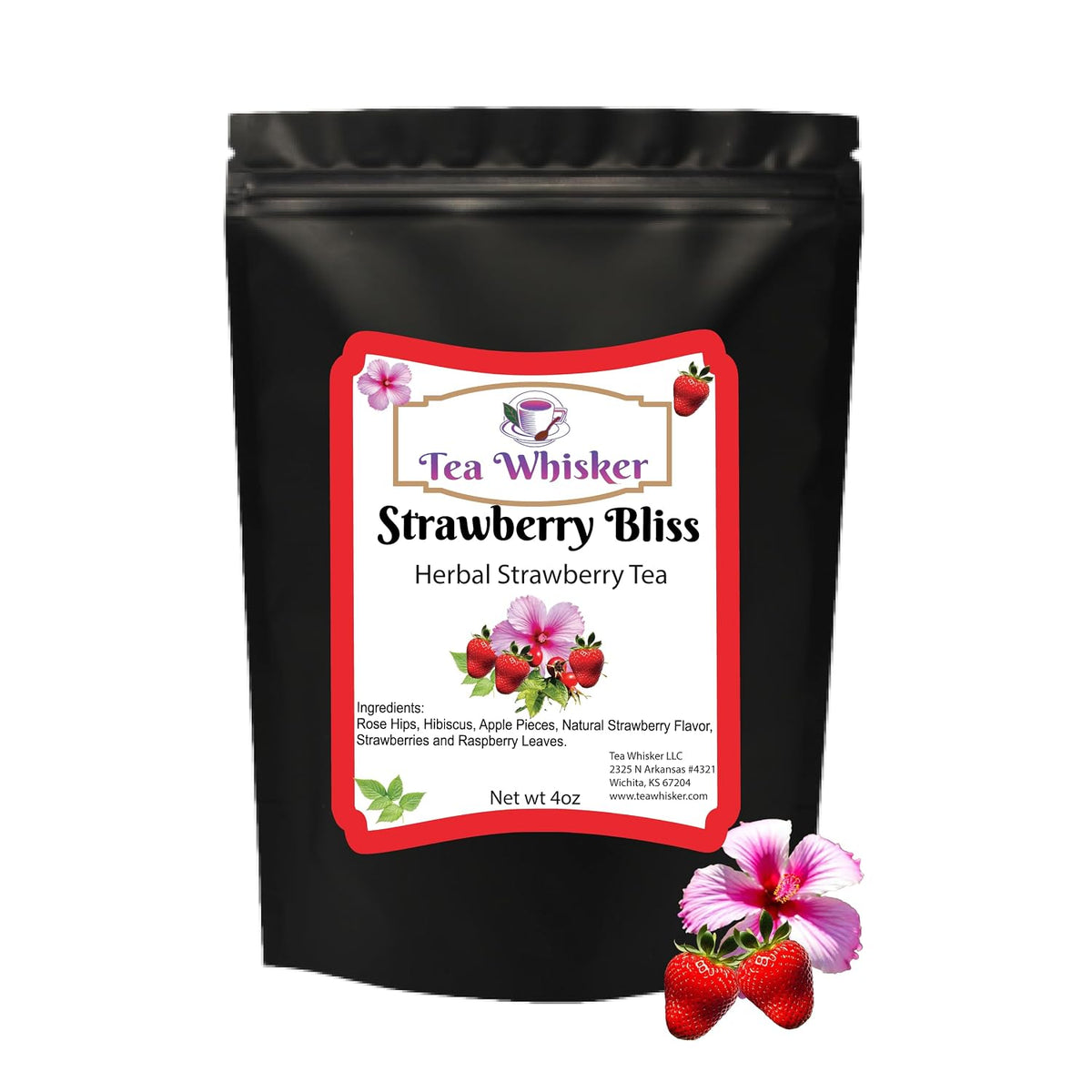 Tea Whisker Strawberry Bliss Strawberry Herbal Loose Leaf Tea, 4 oz