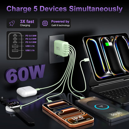 USB C Charger Block Fast Charging, 60W Phone Charger USBC Wall Plug Adapter