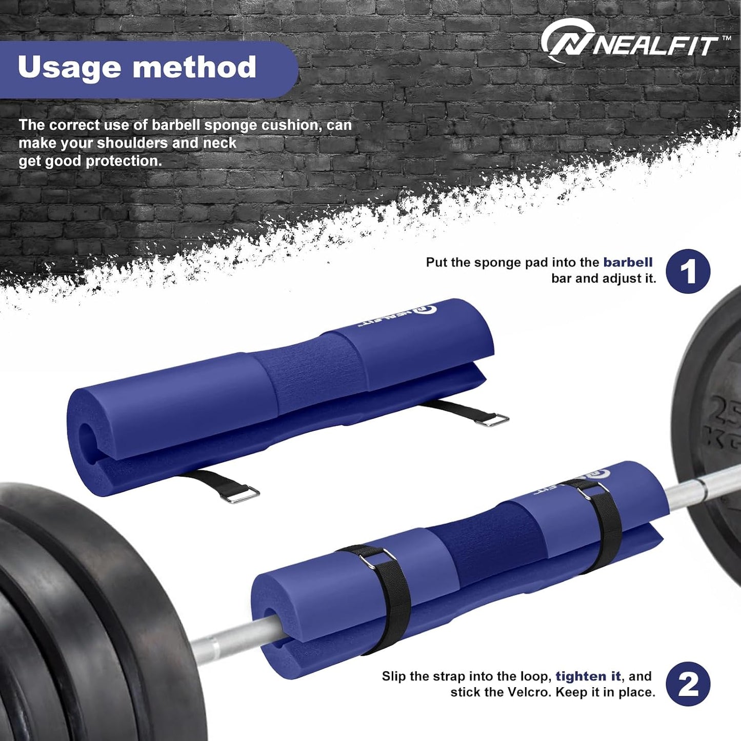 NEALFIT Barbell Pad Squat Pad for Squats—Squat Bar Pad—Great for Weightlifting,Lunges and Hip Thrusts—Foam Sponge Pad—Fit Standard and Olympic Bars Perfectly