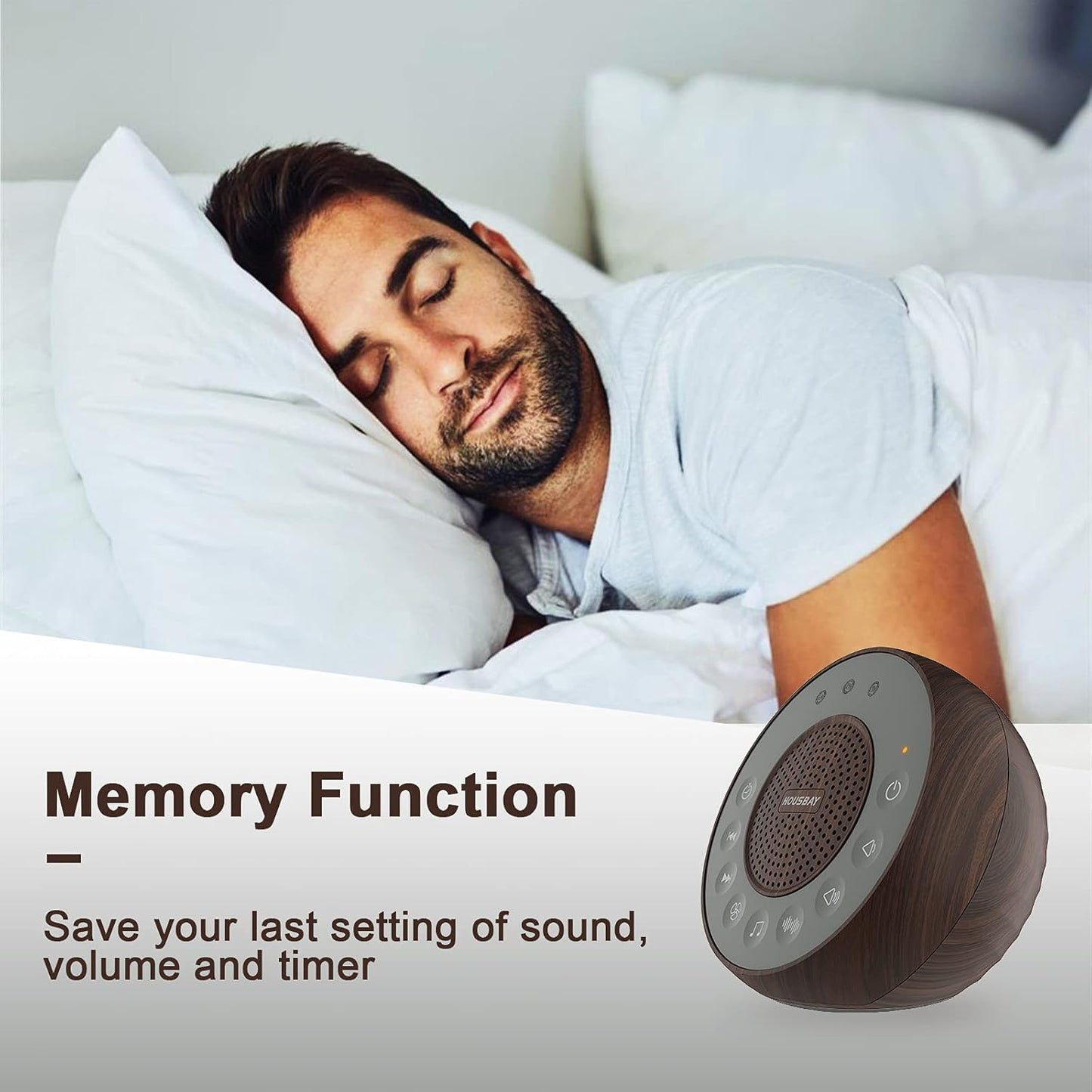 Housbay White Noise Machine with 31 Soothing Sounds, 5W Loud Stereo Sound, Auto-Off Timer, Adjustable Volume, Sleep Sound Machine for Baby, Kid, Adult -Wood Grain
