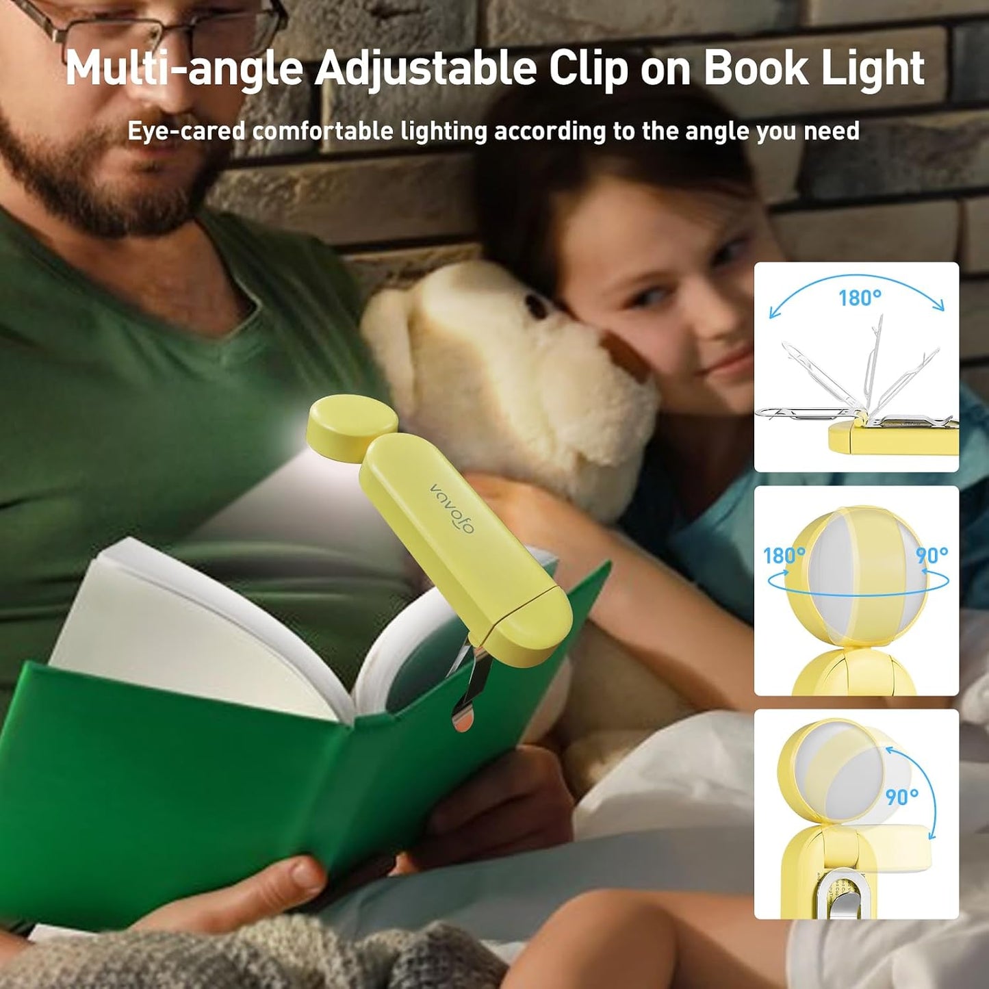 VAVOFO USB Rechargeable Book Light, Blue Light Blocking, Amber Clip-On Bookmark Shaped Reading Light, Eye Care 6 LEDs With 9 Lighting Modes for Bookworms (Grey)