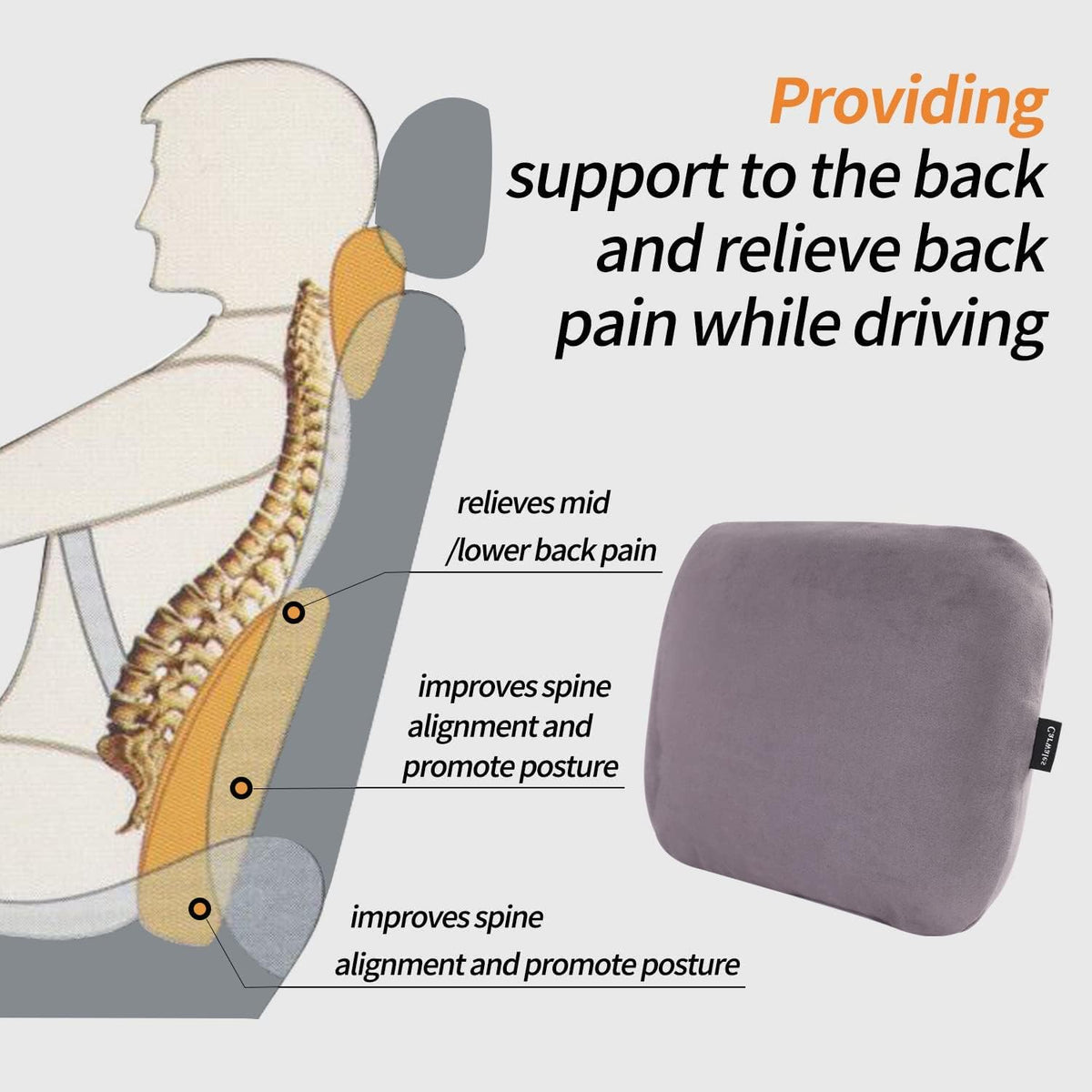 Lower Back Automotive Lumbar Support Pillow for Car Recliner Cushion Black