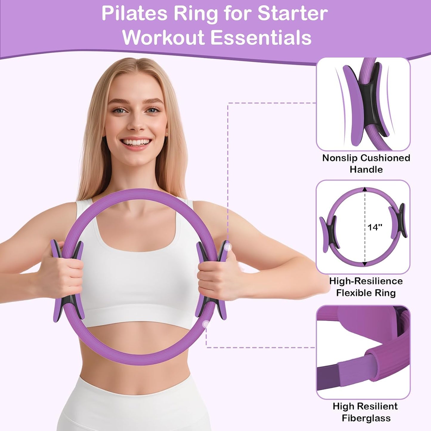 Hoedia Pilates Kit for Women, Pilates Equipment Ring and Ball Set with Resistance Bands, Yoga Strap, Core Sliders, Socks, Bag & Guide for Starter Home Workout Fitness Gym Essentials