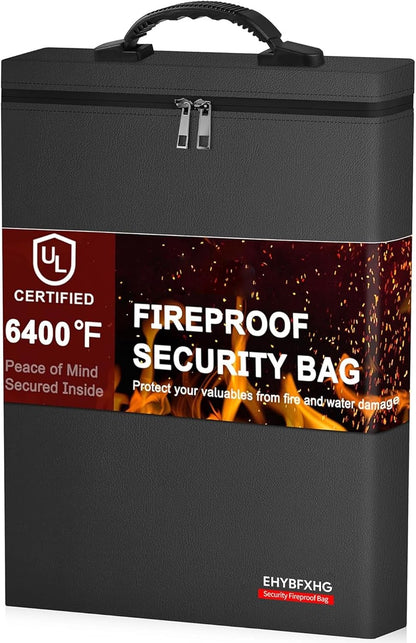 Fireproof Document Bag, Upgrade 6400℉Material Fireproof Money Bag with 2 Pockets, 12 Layer Heat Insulated, Fireproof Envelope Pouch for Important Documents, Files, Cash and A4 paper
