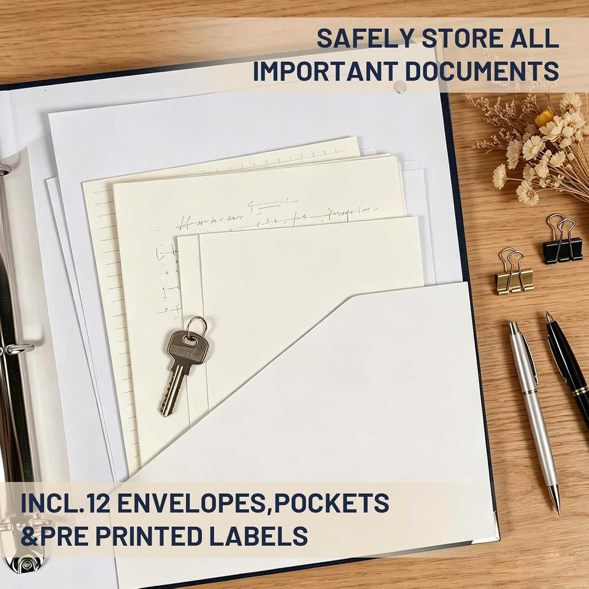 Important Document Organizer Linen Binder with 12 Pockets, Premium File Folders with Labels for Important Papers All Documents in One Place Home College School Office Supplies