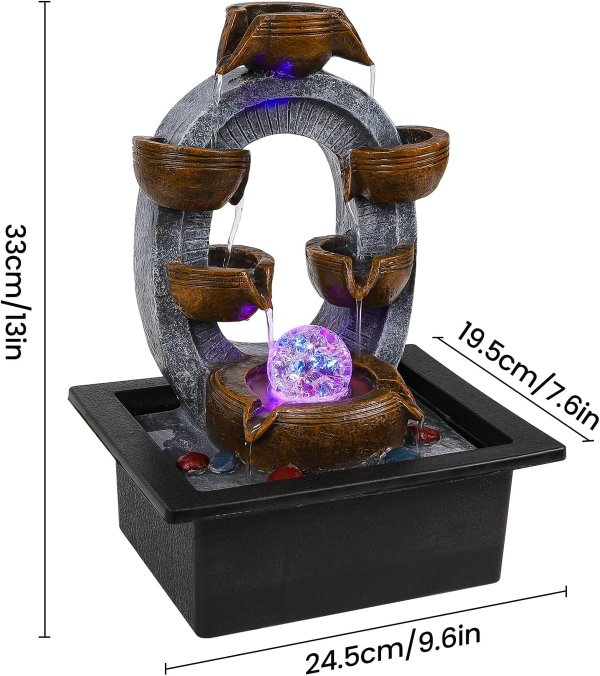 GOESWELL Water Fountain for Indoor Tabletop: Antique Bronze Fairy Statue Tabletop Waterfall with Rotating Crystal Ball for Desk - Small Zen Meditation Decor for Home Office Bedroom Relaxation