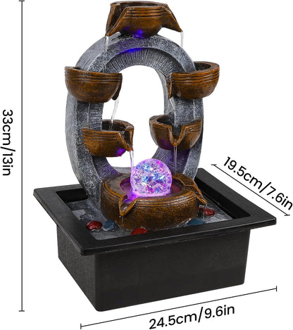 GOESWELL Water Fountain for Indoor Tabletop: Antique Bronze Fairy Statue Tabletop Waterfall with Rotating Crystal Ball for Desk - Small Zen Meditation Decor for Home Office Bedroom Relaxation