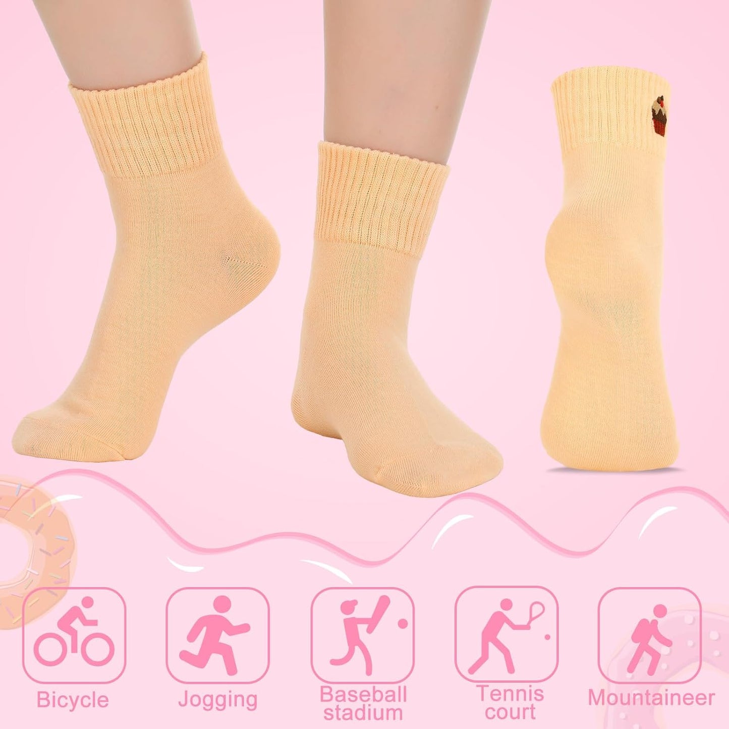 Eurzom 10 Pairs Socks Womens Crew Elastic Ankle Length Cotton Socks Aesthetic Cute Lightweight Low Cut Gifts for Women - Colors B
